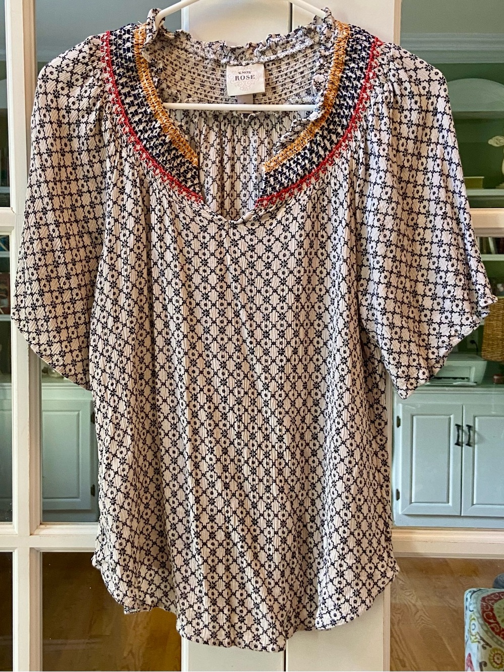 Knox Rose Top with Navy Geometric Print Size Small
